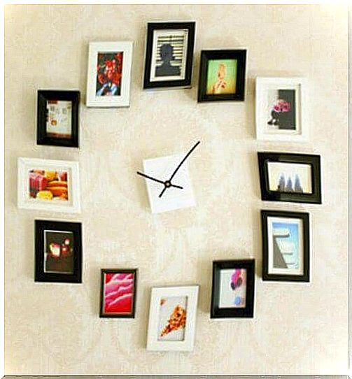 A clock built from photographs.