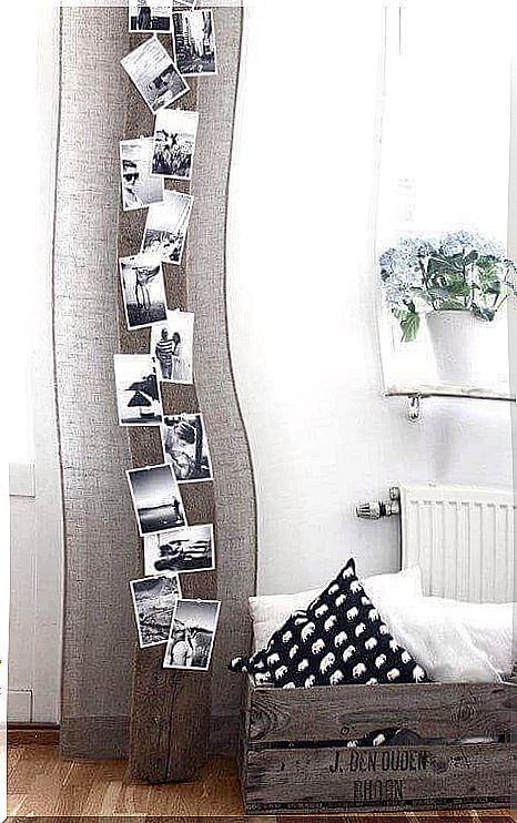 Put your photos on a piece of board - it will add an edge to your decor!