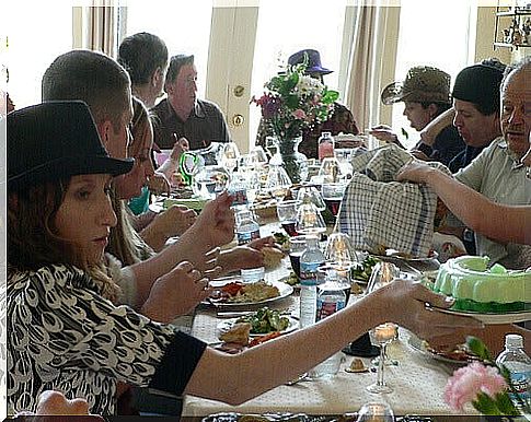 big family eating together